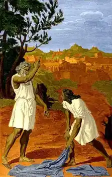 The prophet Ahijah gives 10 pieces of his cloak to Jeroboam