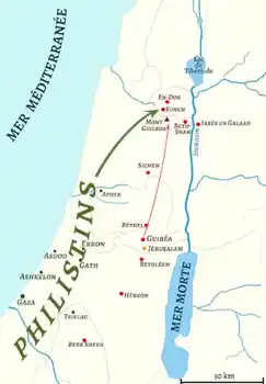 Map of the battle of Mount Gilboa