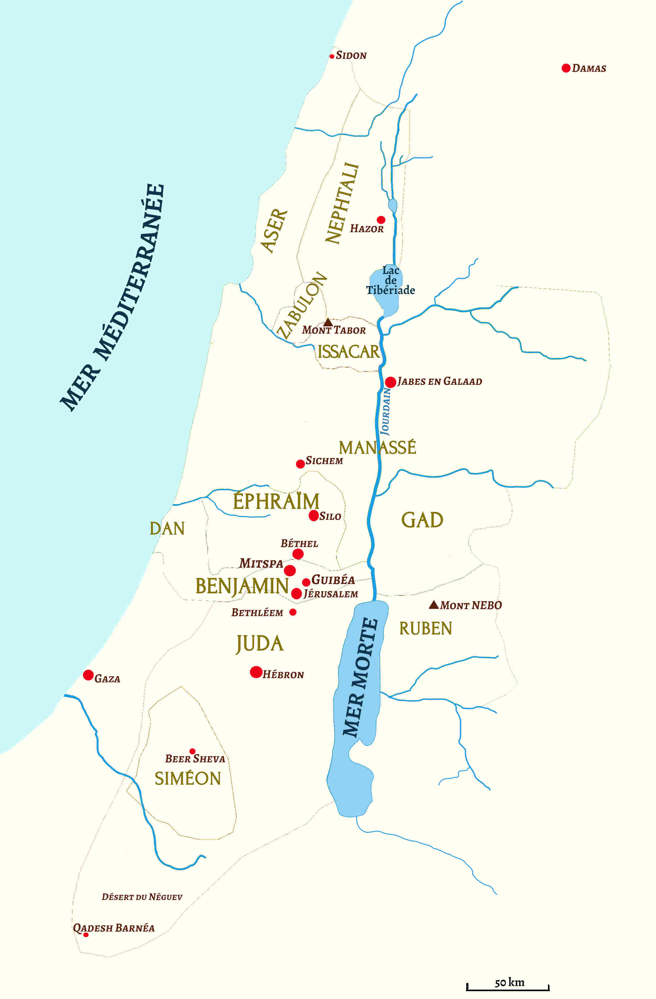 Map: The punishment of the Benjaminites and the extermination of Jabes in Gilead